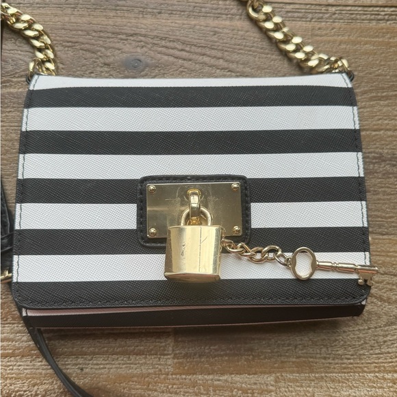 Aldo Striped Wallet Crossbody Bag - Black & White with Gold Chain - Picture 5 of 15